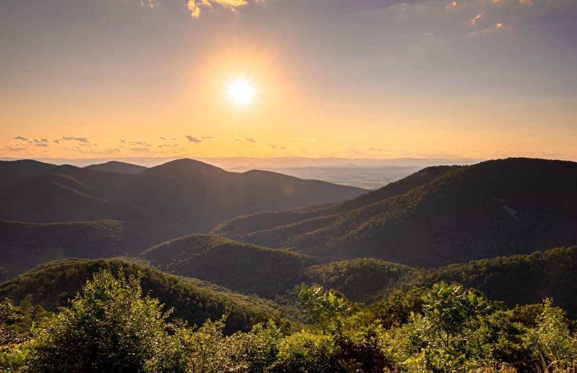 Shenandoah National Park ridgeline at golden hour