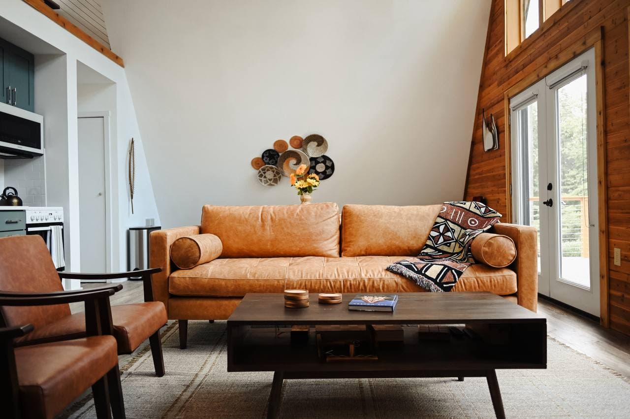 The Sparrow living room with A-frame ceiling
